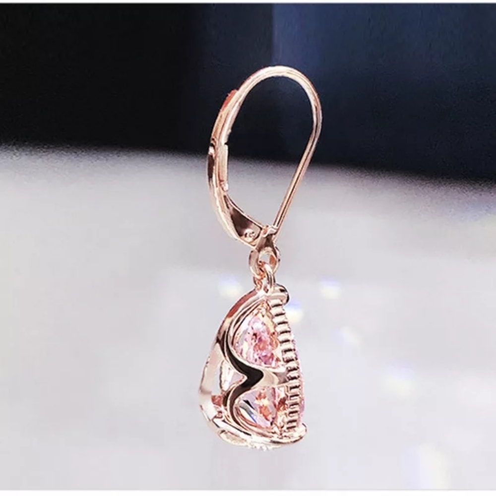 New S925 Silver Drop Pink CZ Earrings - Picture 2 of 5